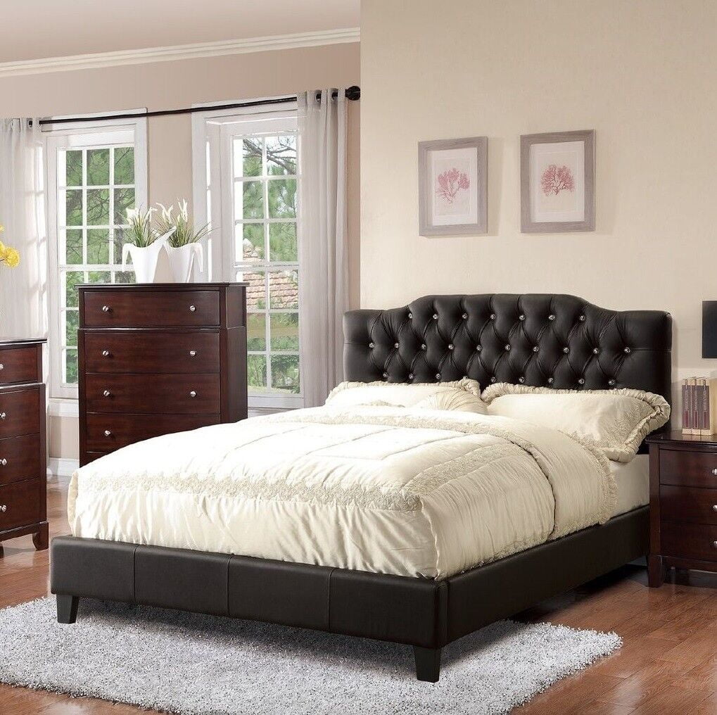 Black Faux Leather California King Size Platform Bed I920