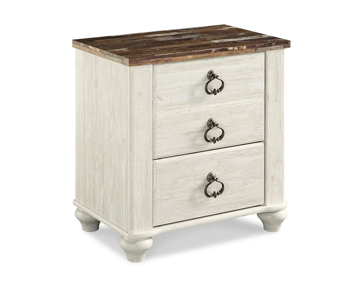 Whitewash 2 Drawer Nightstand with USB Charging Ports N921