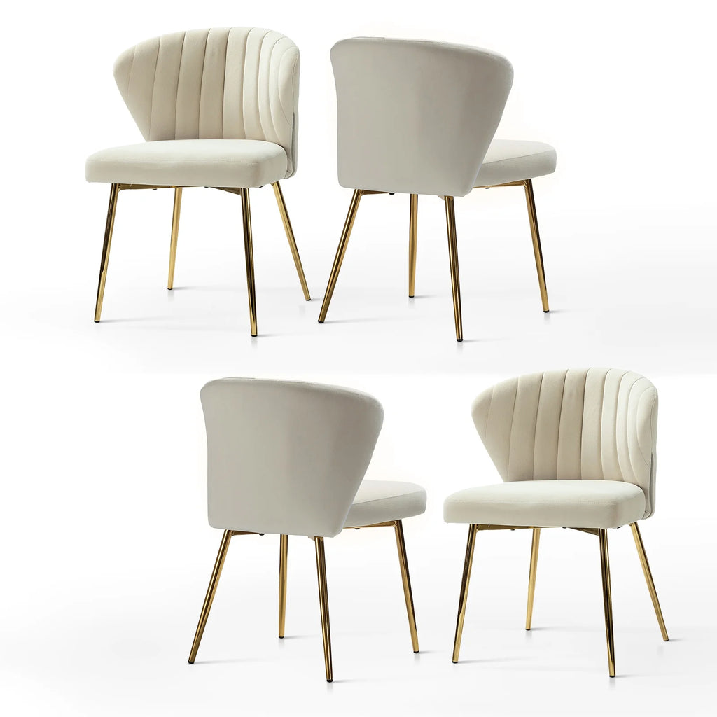 Velvet Set of 4 Dining Chairs Metal Legs Tan P598