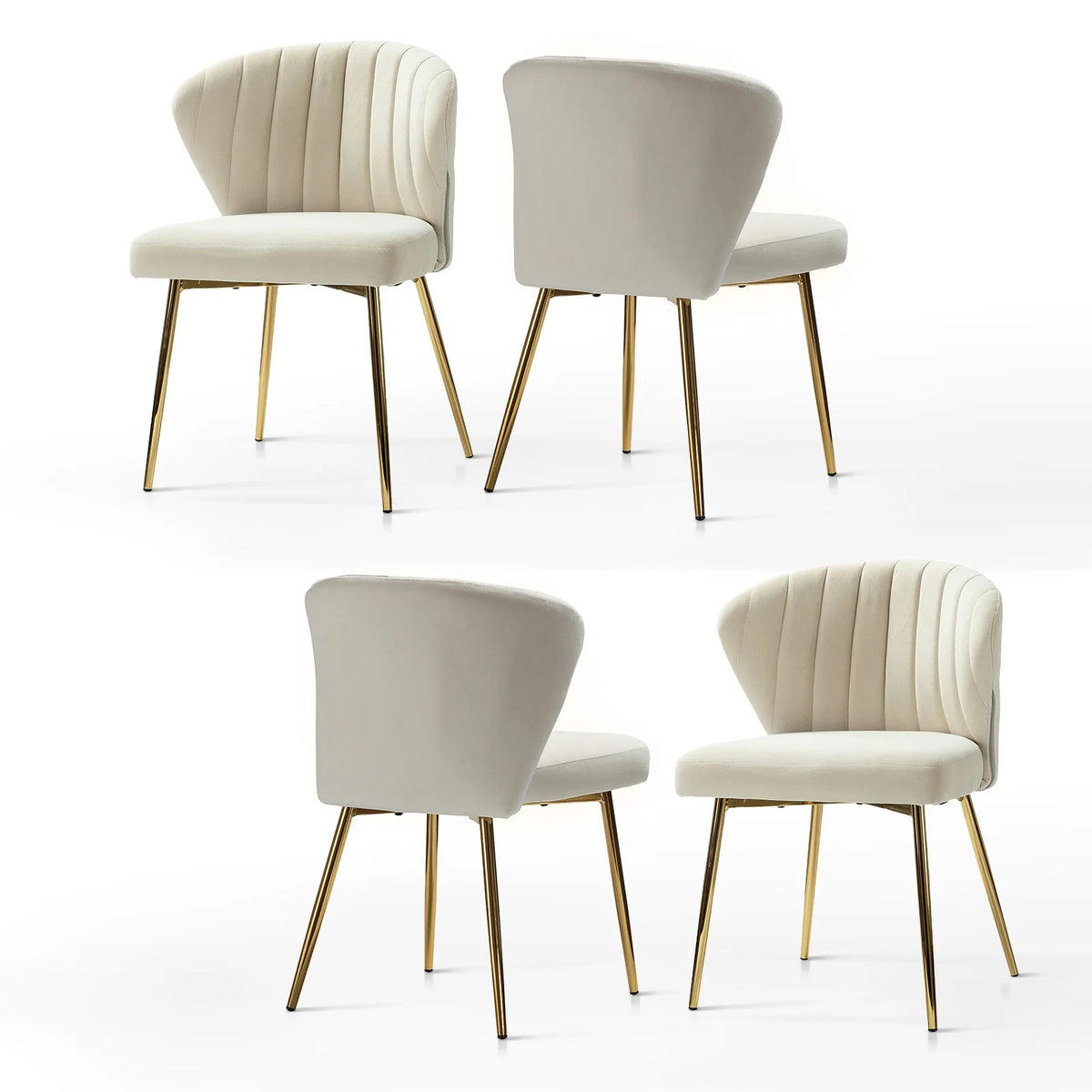 Velvet Set of 4 Dining Chairs Metal Legs Tan P598