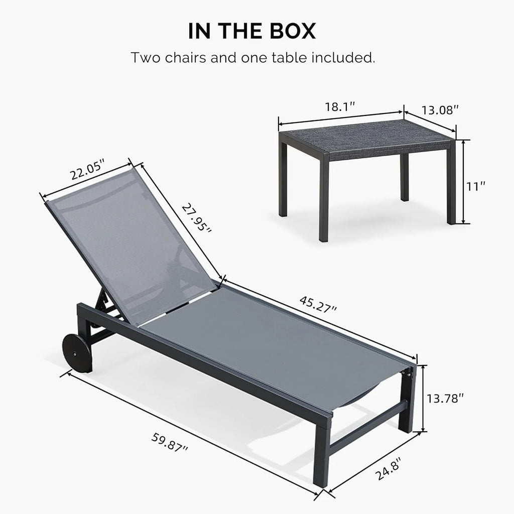 Grey Aluminum Outdoor Chaise Lounge with Wheels G796940