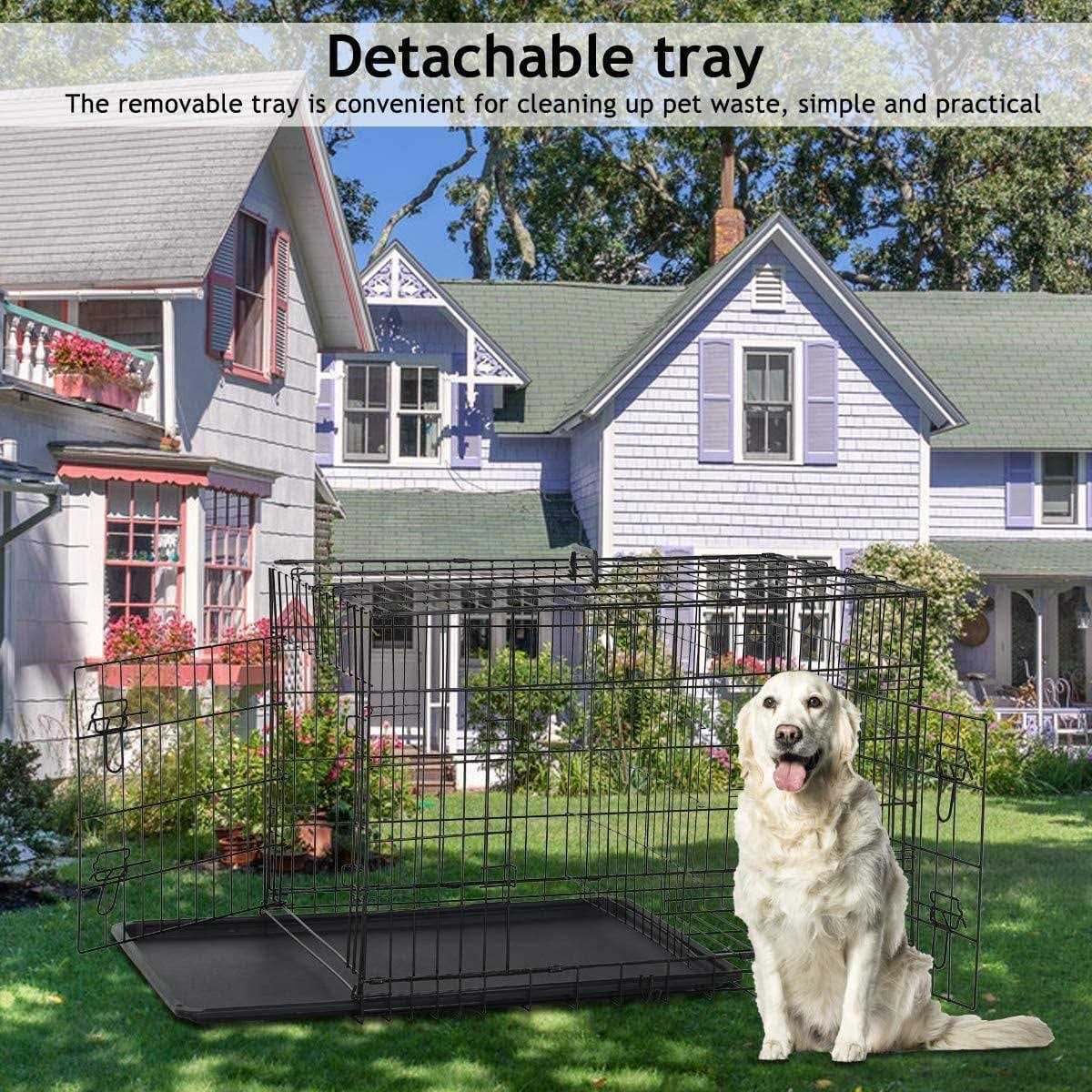 Folding Dog Crate with Double-Door, Tray, Handle B521