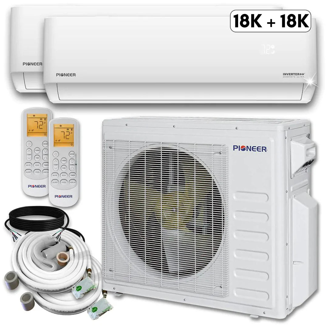 36,000 BTU 2 Zone Ductless Air Conditioner and Heat Pump with 33 ft. Kits K8466