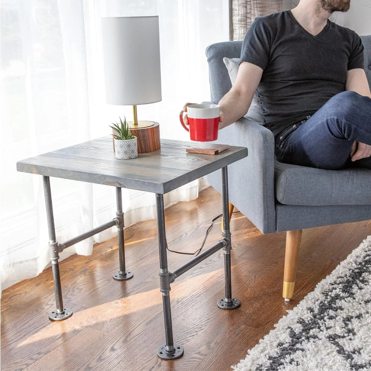 Wood End Table 22 In. X 18 In. X 20.88 In. Reclaimed Ponderosa Pine Riverstone Grey T357