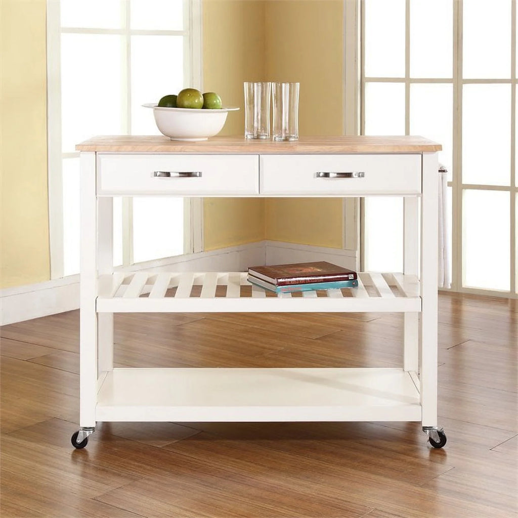2-Drawer Wood Kitchen Cart Island in White/Natural G627005