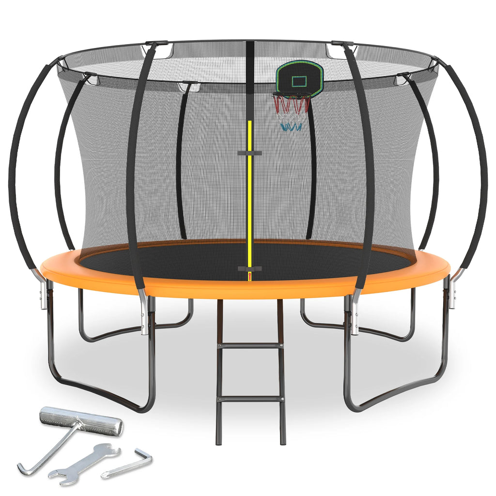 12FT Trampoline with Basketball Hoop and Safety Enclosure Net Y793