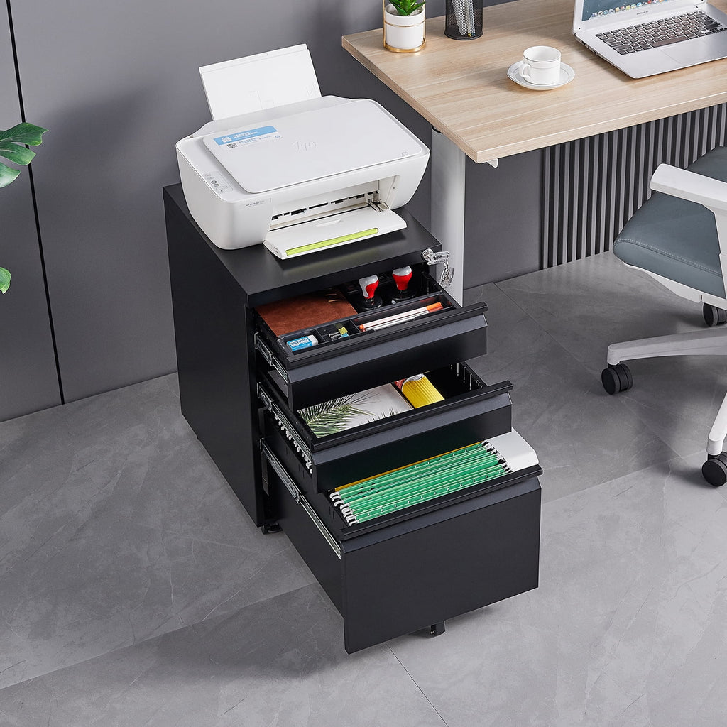 3 Drawer Black Metal File Cabinet with Lock R904431