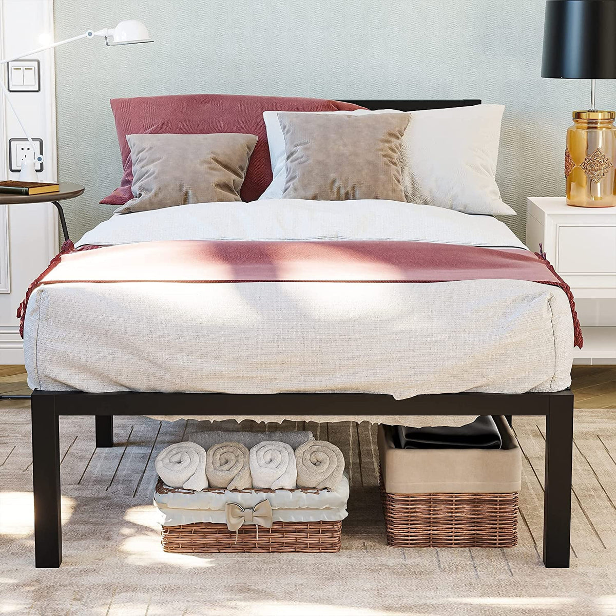 Twin Size Black Metal Bed Frame with Headboard J222