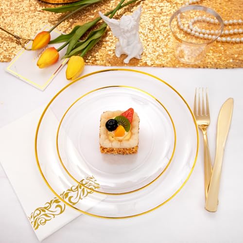 Black and Gold Plastic Plates 350PCS Disposable Dinnerware Set for 50 Guests Q607
