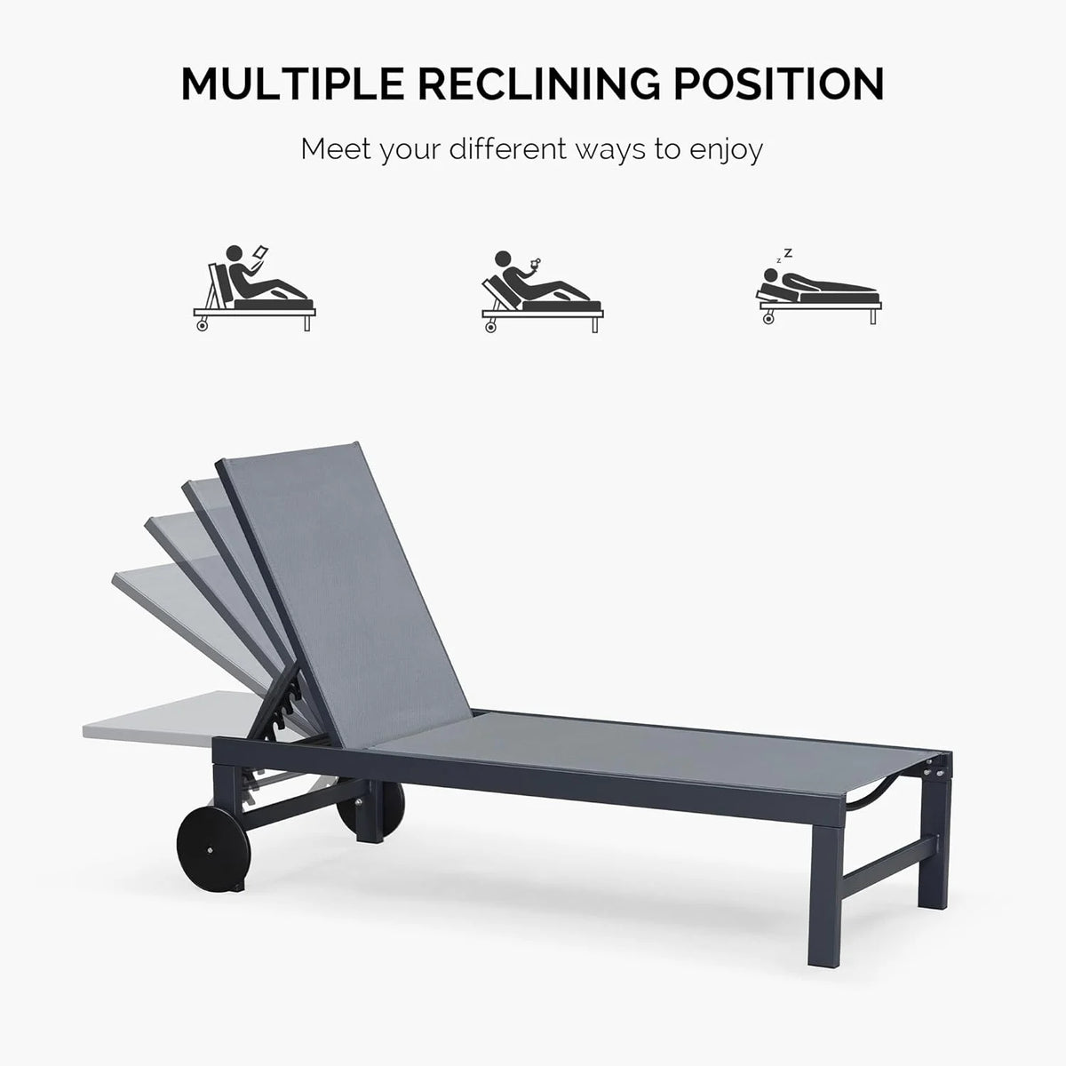 Grey Aluminum Outdoor Chaise Lounge with Wheels G796940