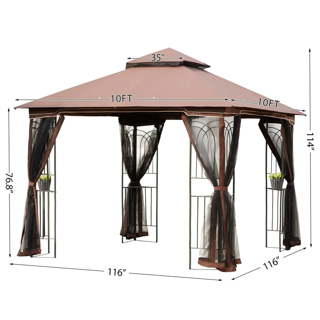 10x10 Outdoor Gazebo Double Soft-top Canopy Tent Q397
