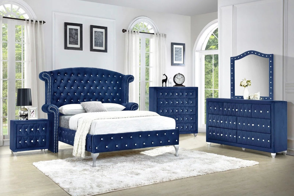 King Size 4Pc Blue Velvet Bedroom Set C65477