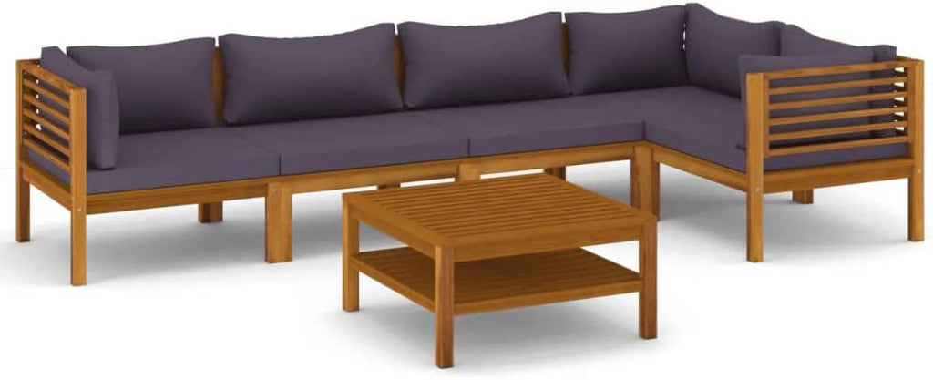 6 Piece Acacia Wood Patio Lounge Set with Cushion L324