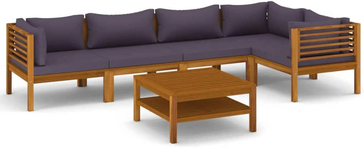 6 Piece Acacia Wood Patio Lounge Set with Cushion L324