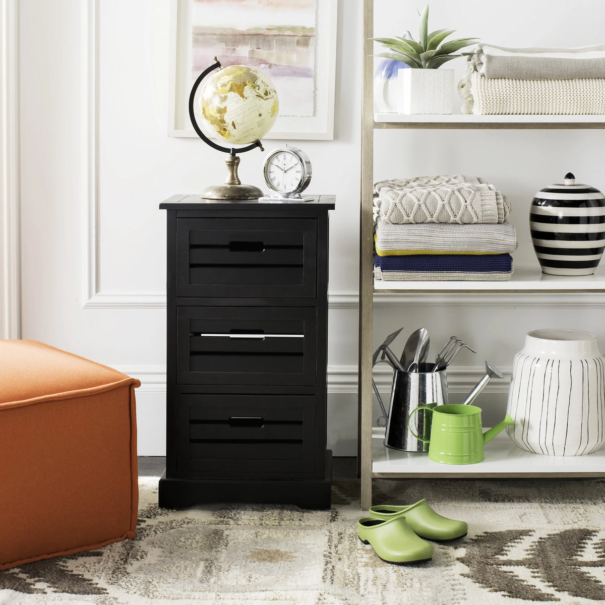 3 Drawer Distressed Black Cabinet O150385