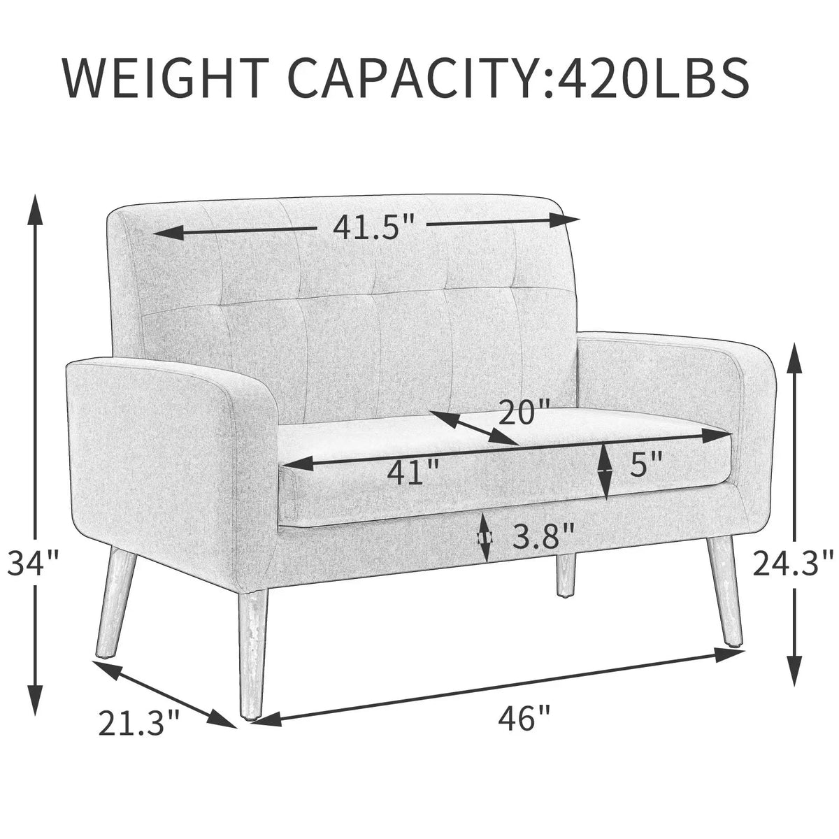 Blue Linen Upholstered Loveseat with Arms D480378