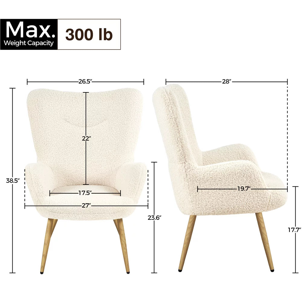 Ivory Boucle Accent Chair with Metal Legs U796