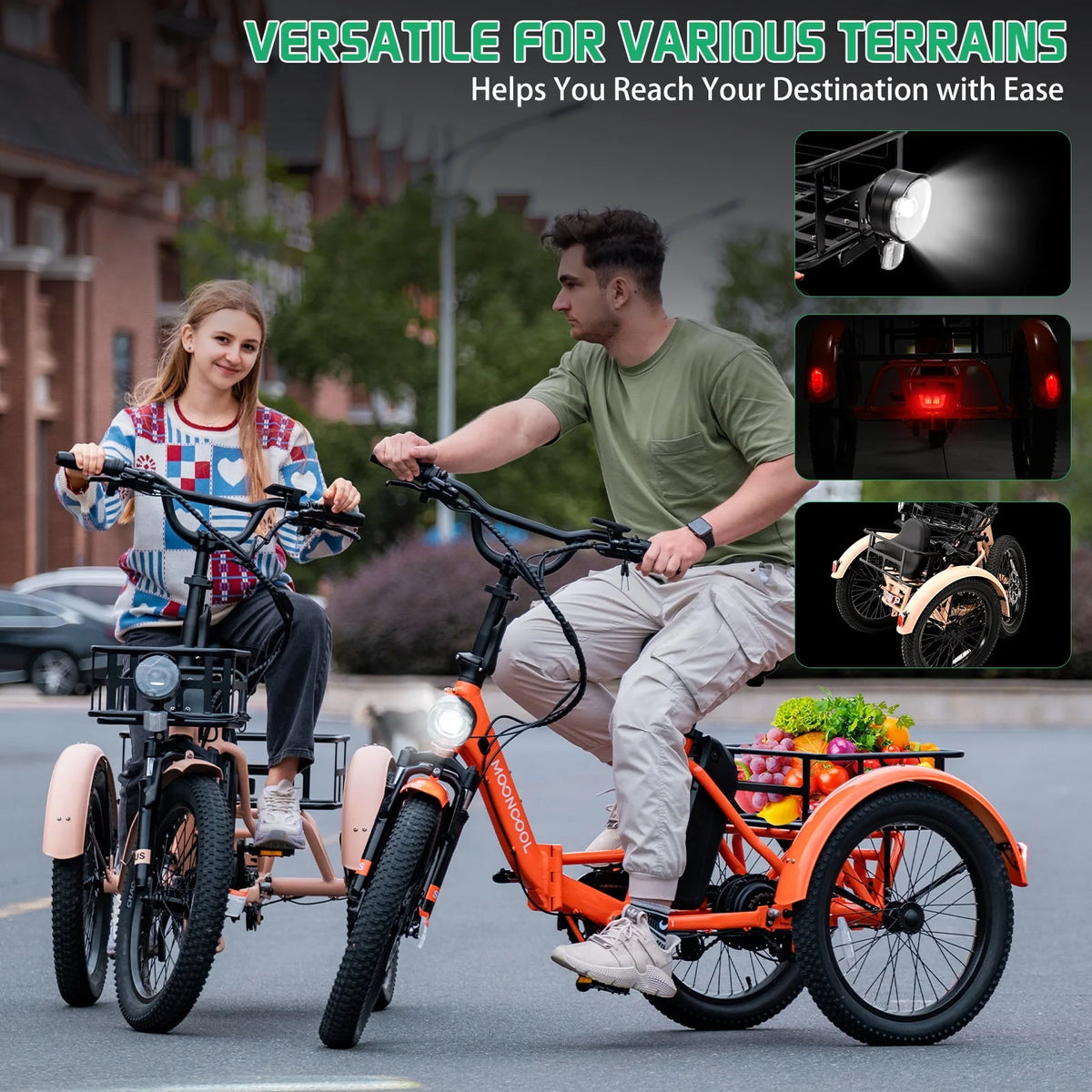 Folding Electric Tricycle 750W Motor 48V 20 Fat Tire 3 Wheel Electric Bicycle A600117