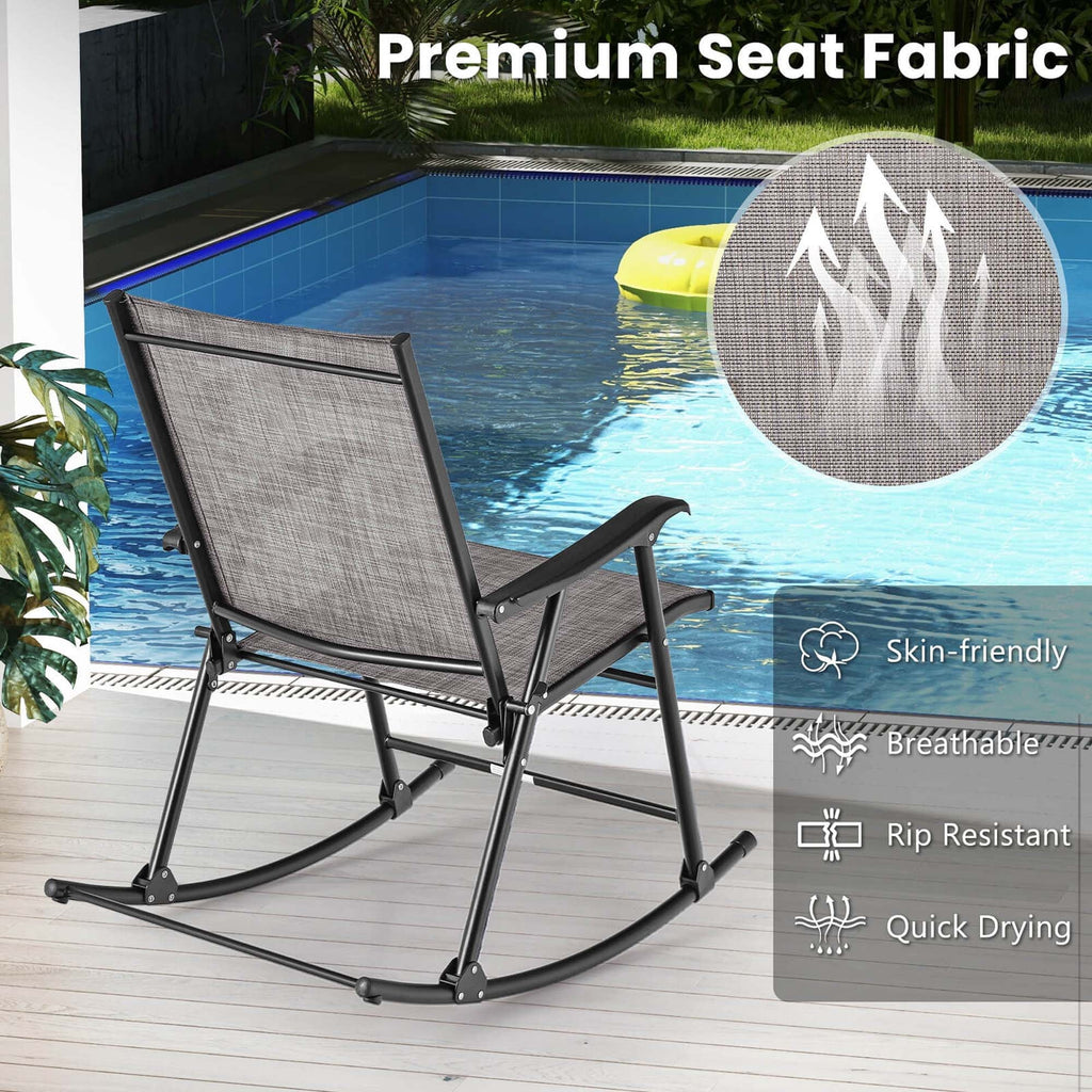 2pcs Patio Folding Rocking Chair Metal Frame D4468