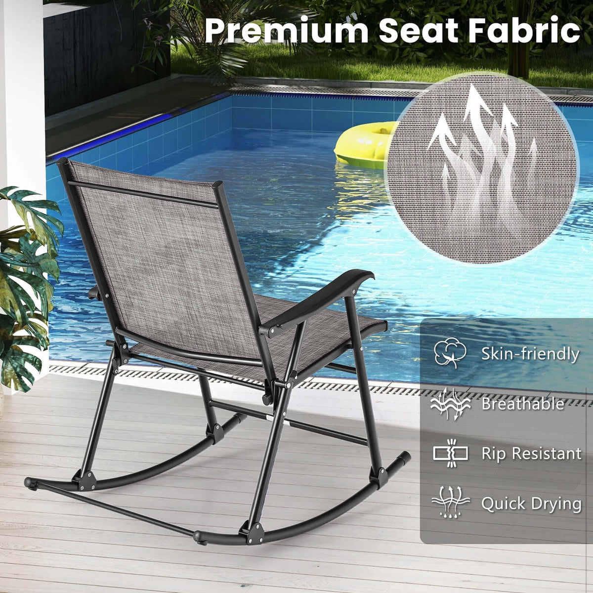 2pcs Patio Folding Rocking Chair Metal Frame D4468