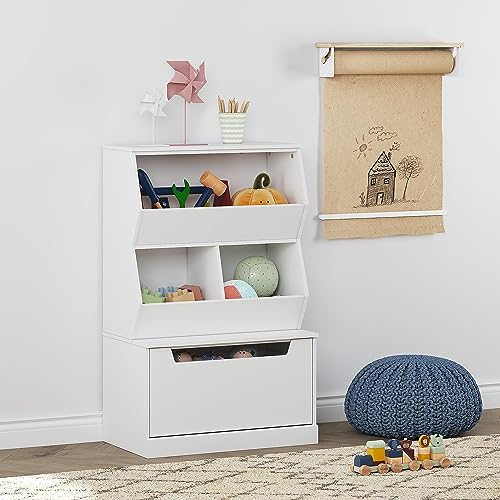 Kids Toy Storage Cabinet and Organizer with Drawers and Cubbies White B296