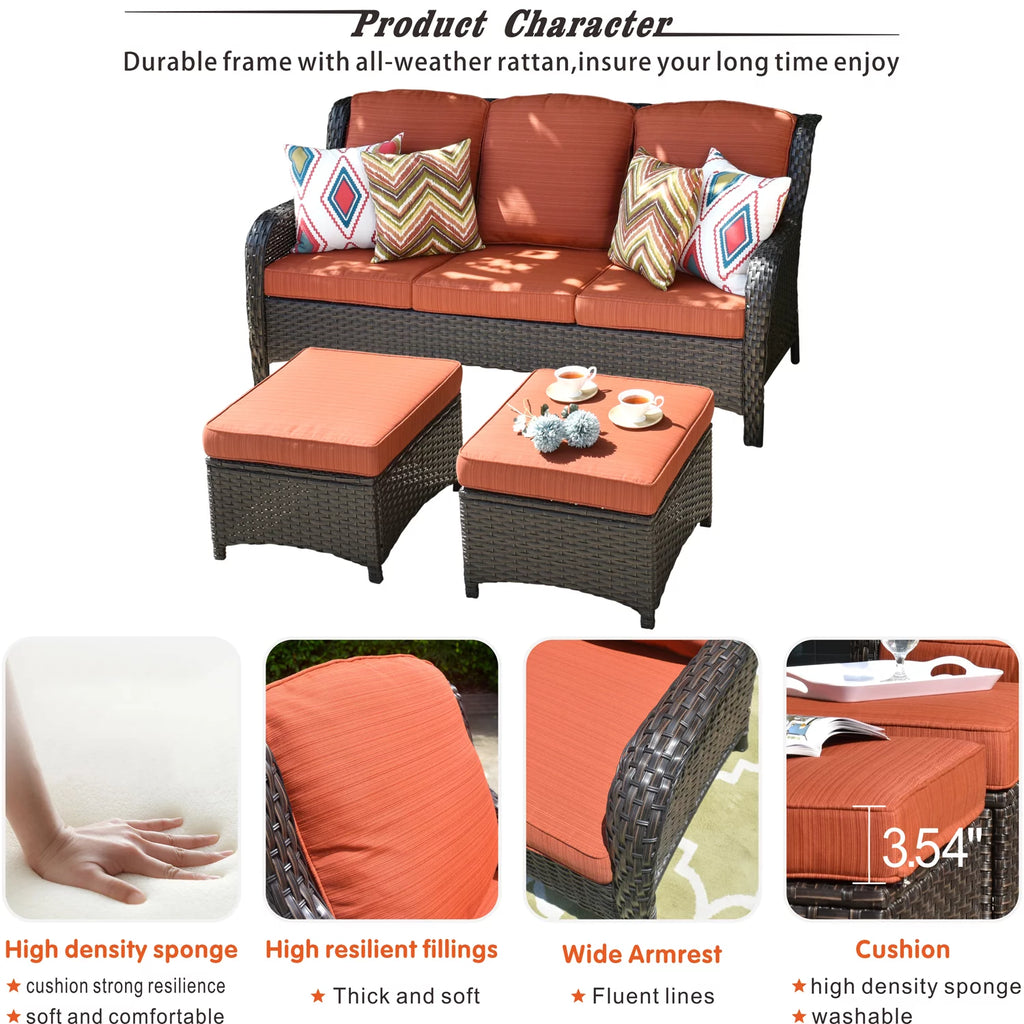 3 Pieces Wicker Patio Sectional Furniture Set with Ottoman Y441504