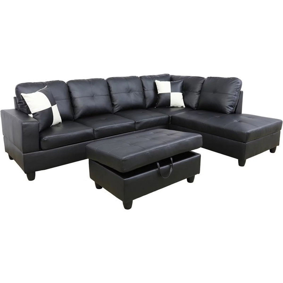 Right-Facing Sectional & Ottoman in Black X24264