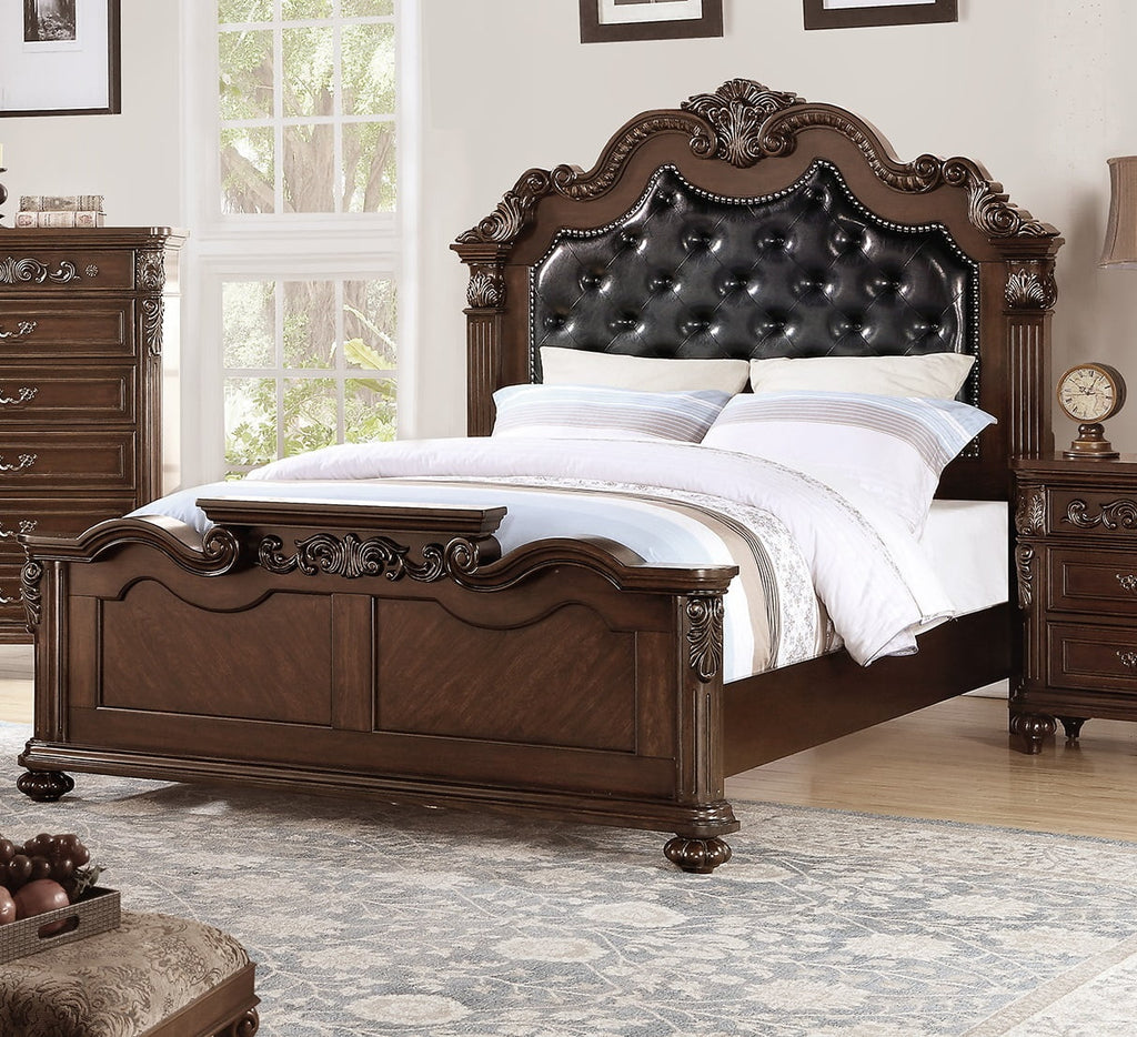 Dark Brown Eastern King Size Faux Leather Tufted Headboard Bed C775686