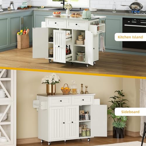 Black Kitchen Island on Wheels with Drop Leaf and Storage Cabinets Z6708