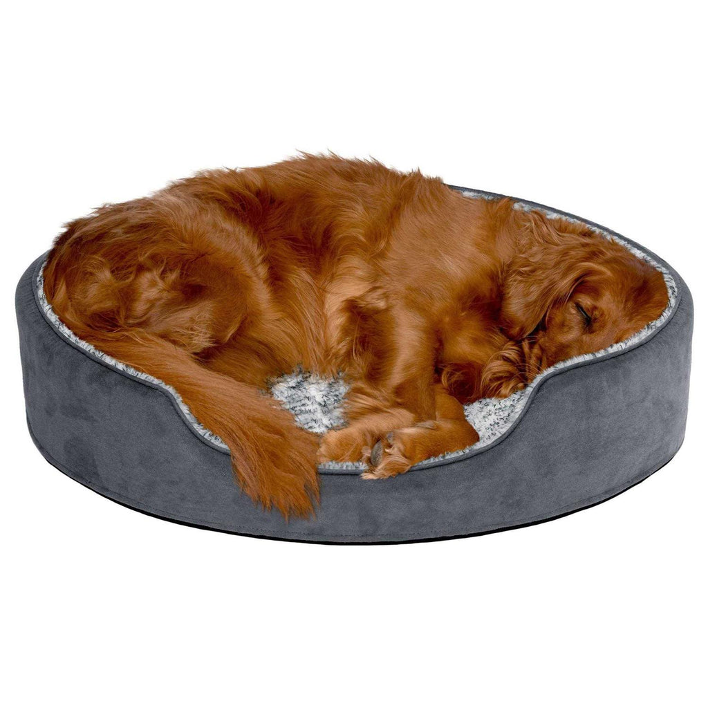 Two-Tone Fur & Suede Oval Dog Bed I9392