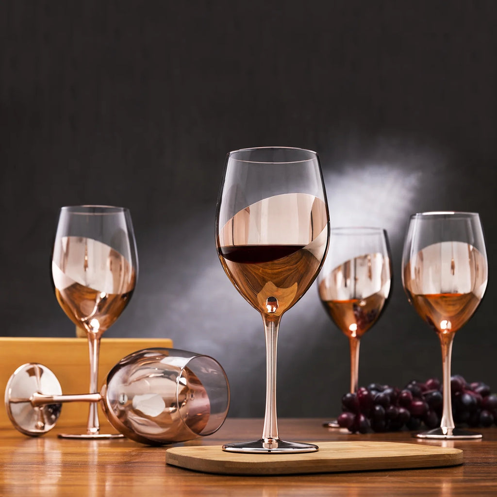 Set of 6 Stemmed Copper-Toned Glasses F24425
