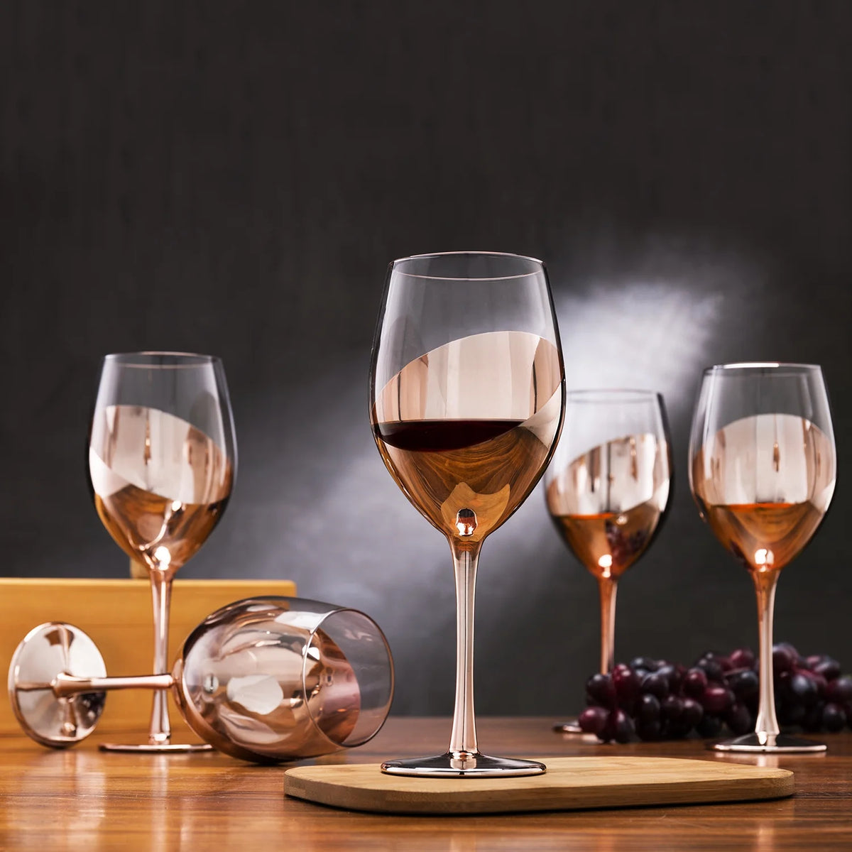 Set of 6 Stemmed Copper-Toned Glasses F24425