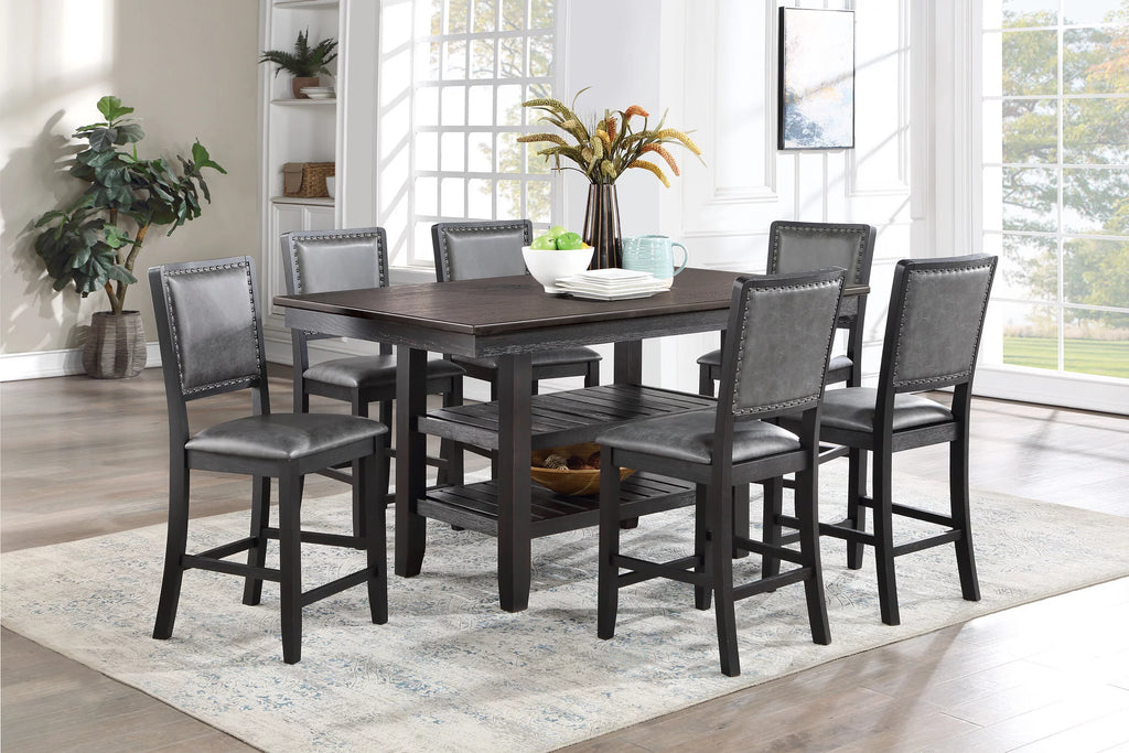 7pc Grey Counter Height Dining Table Set with 6 Chairs J1302
