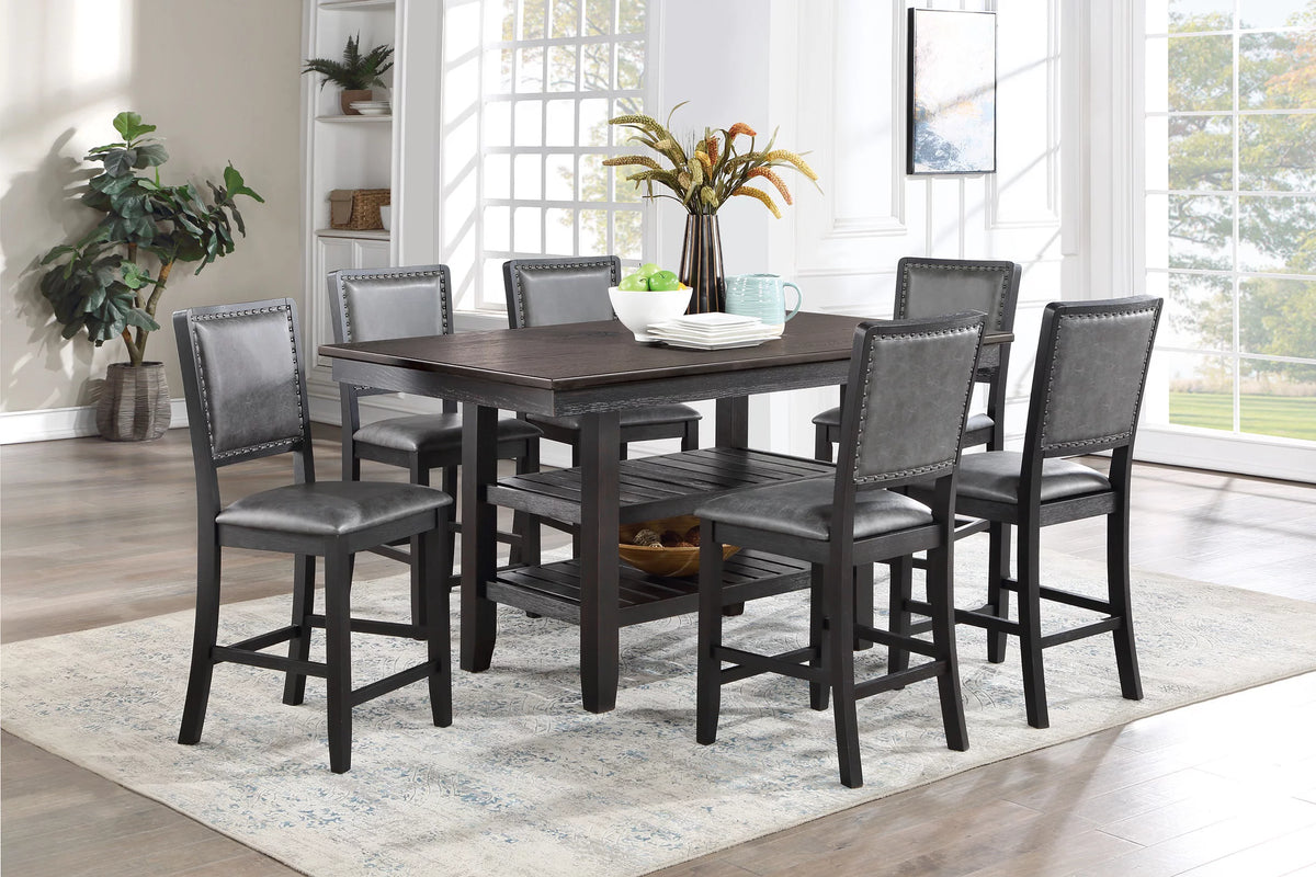 7pc Grey Counter Height Dining Table Set with 6 Chairs J1302