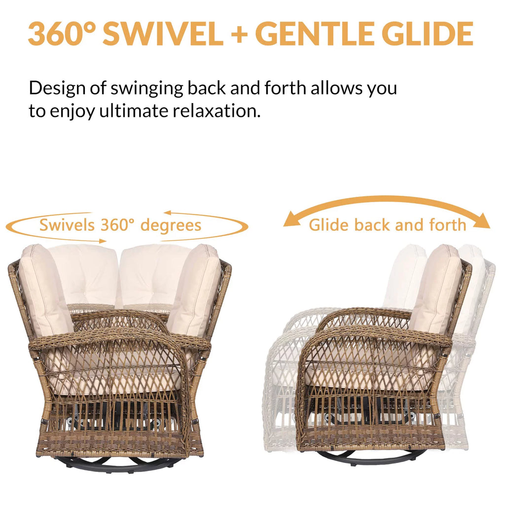 5 Pieces All Weather Wicker Patio Conversation Sofa Set with Glass Coffee Table W43867