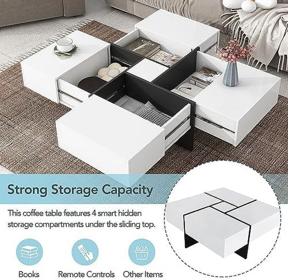 Brown Square Coffee Table with 4 Hidden Compartments W16737