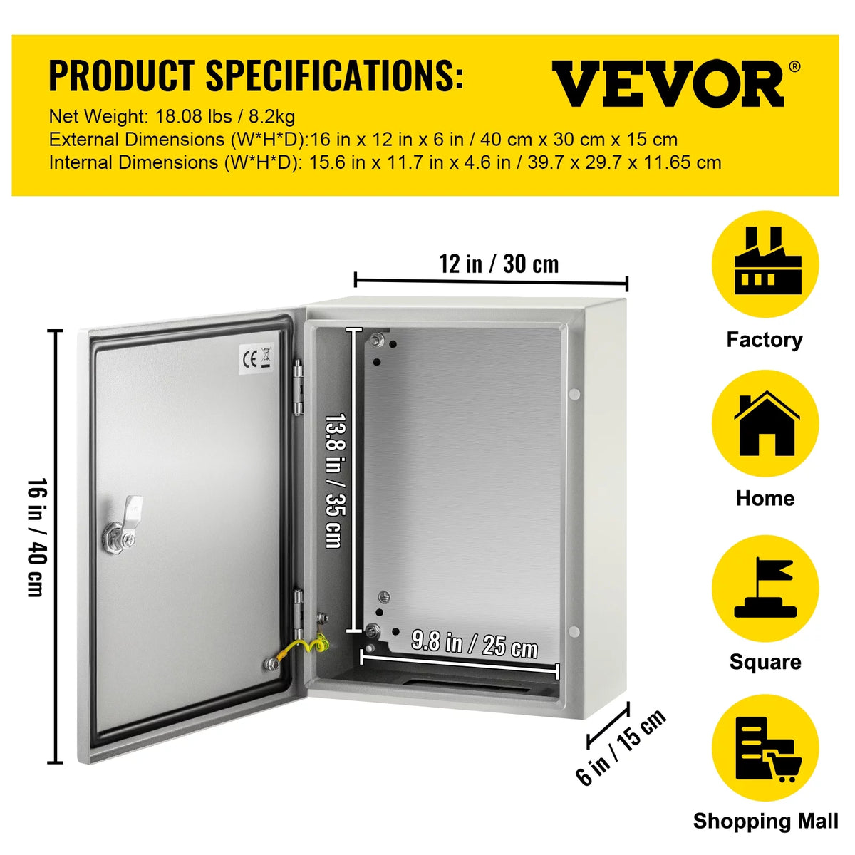 Steel Electrical Enclosure Box 16"x 12"x 6" IP65 K828351