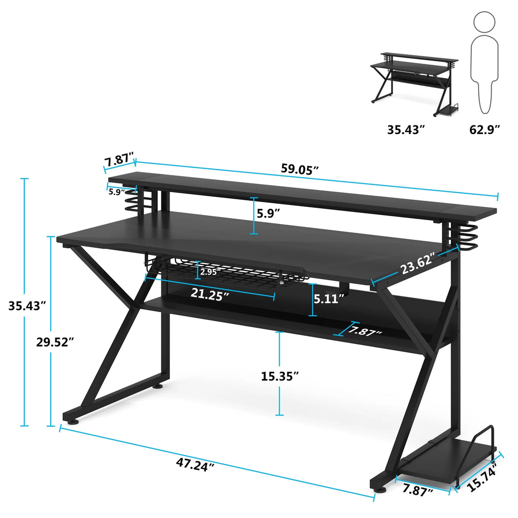47 inches Gaming Desk with Monitor Stand O6861