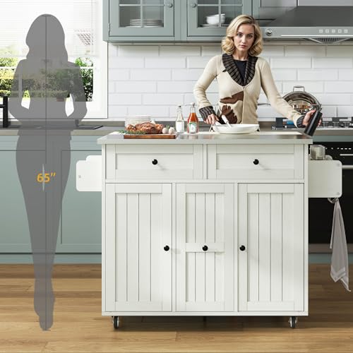 Black Kitchen Island on Wheels with Drop Leaf and Storage Cabinets Z6708